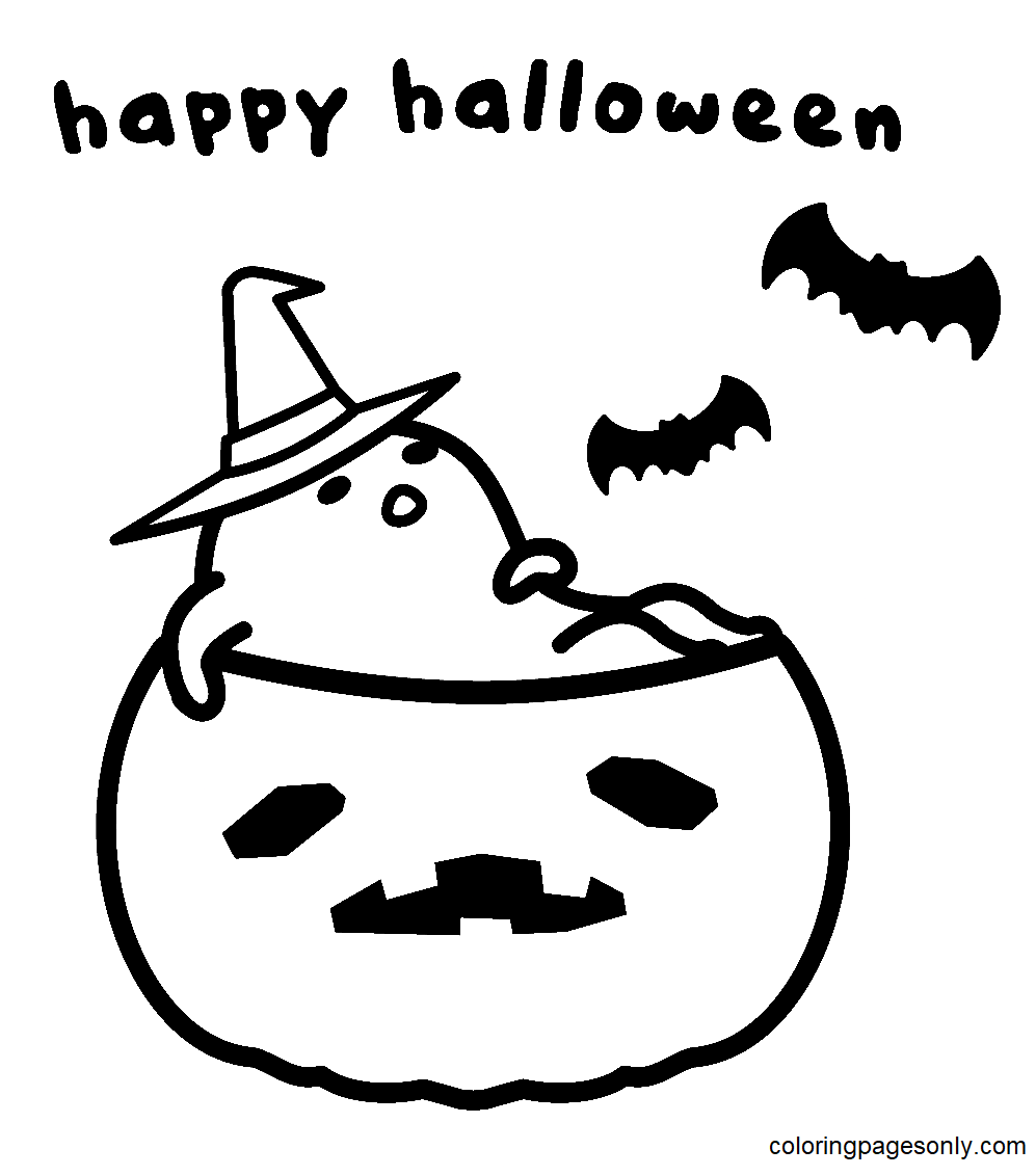 Happy Halloween Gudetama Coloring Page