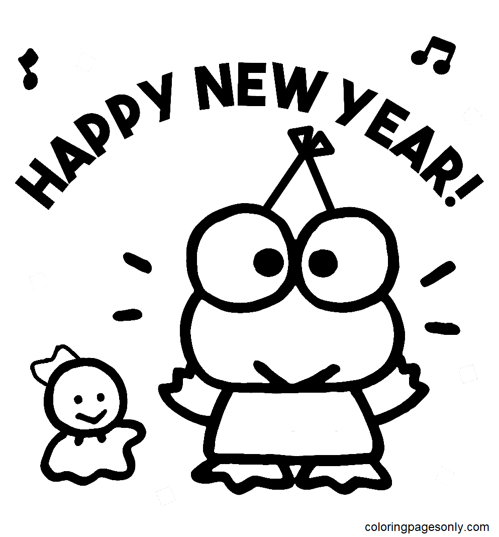 Happy New Year Keroppi Coloring Page