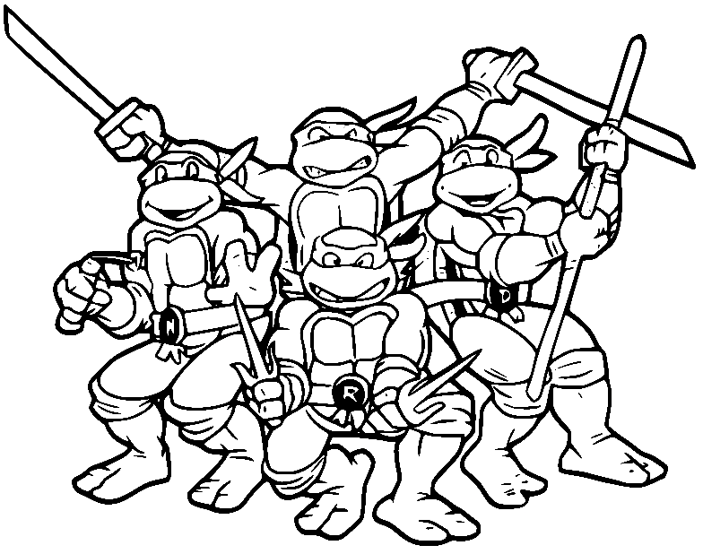 Pagina da colorare di tartarughe ninja felici
