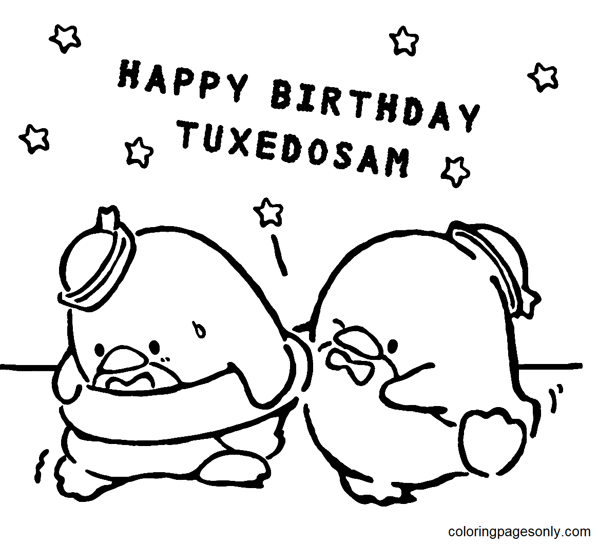 Happy birthday Tuxedo Sam Sanrio Coloring Page