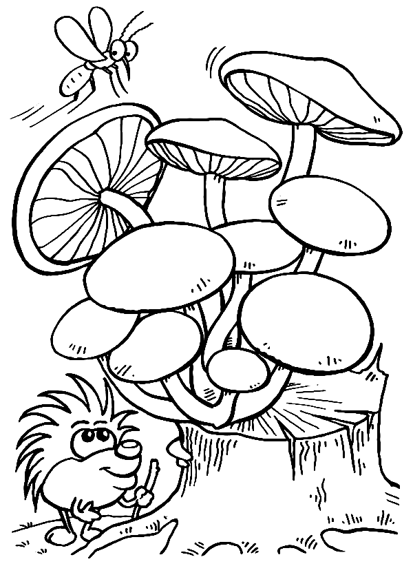 Hedgehog and Mushroom Coloring Pages