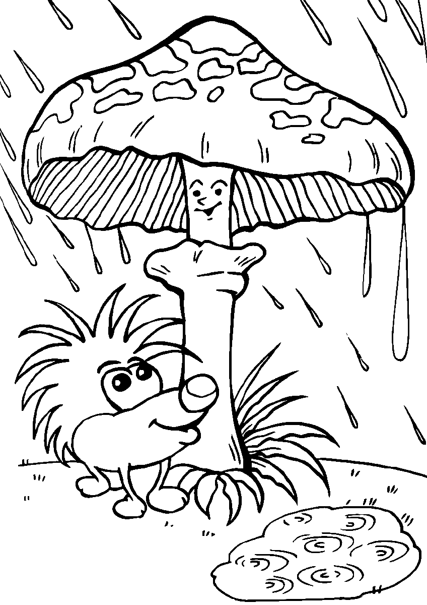 Hedgehog with Mushroom Coloring Pages