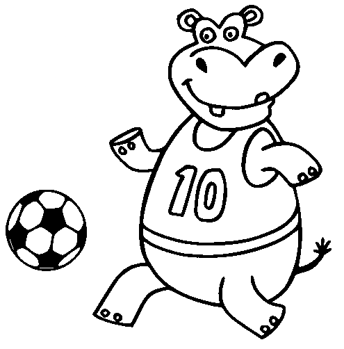 Coloriage hippopotame jouant au foot