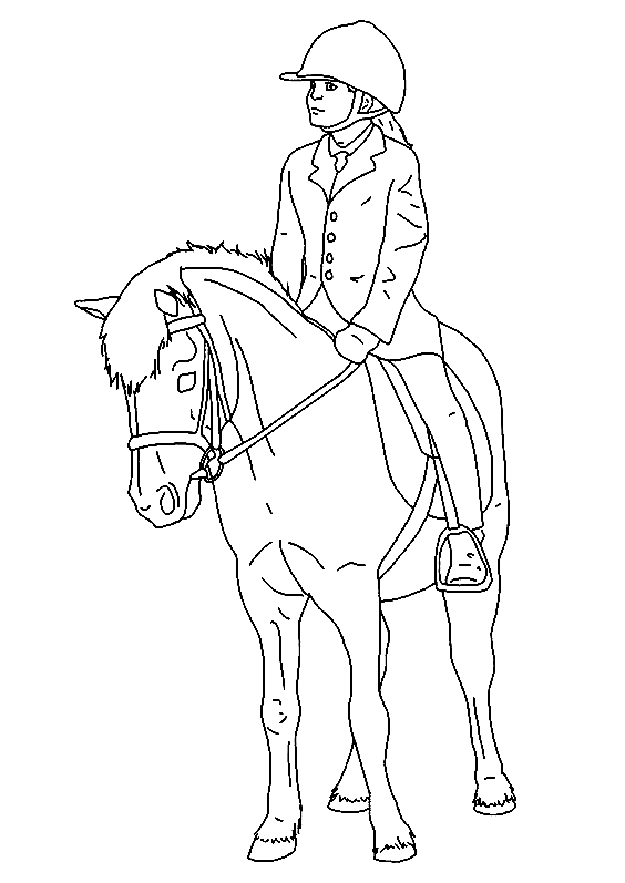 Desenho para Colorir de Garota de Corrida de Cavalos