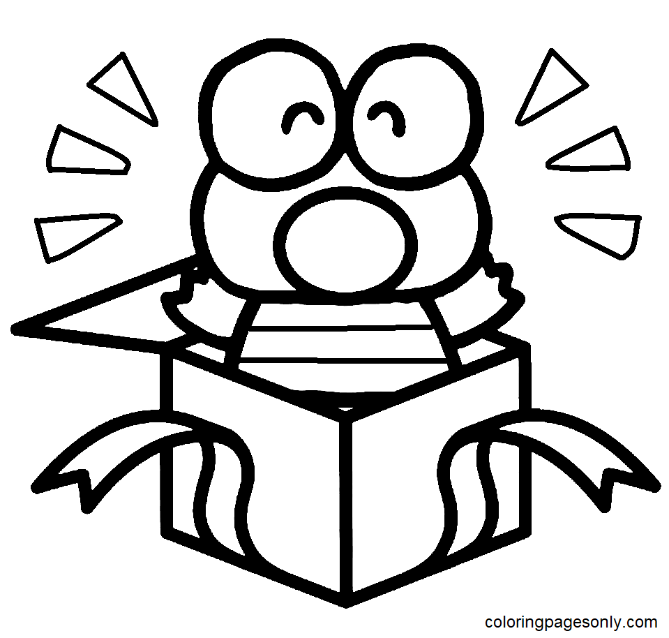 Keroppi in Gift Box Coloring Page