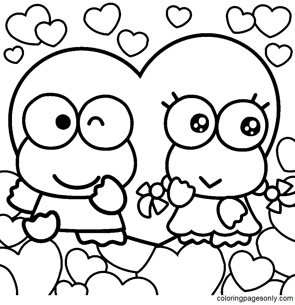 Keroppi in Valentine Day Coloring Page