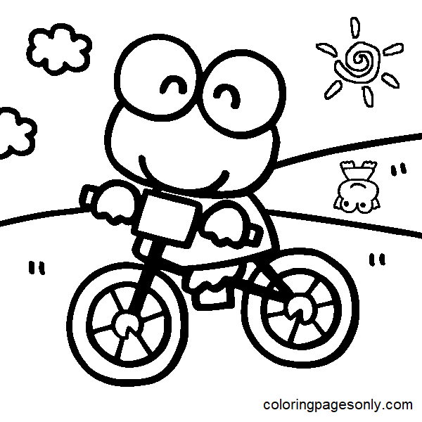Keroppi rijdt op een fiets van Keroppi