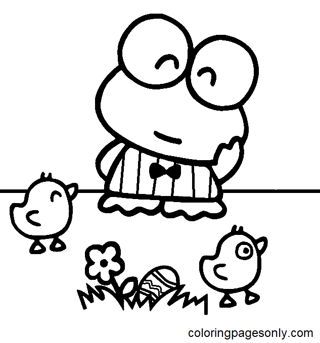Keroppi with Chicks Coloring Page