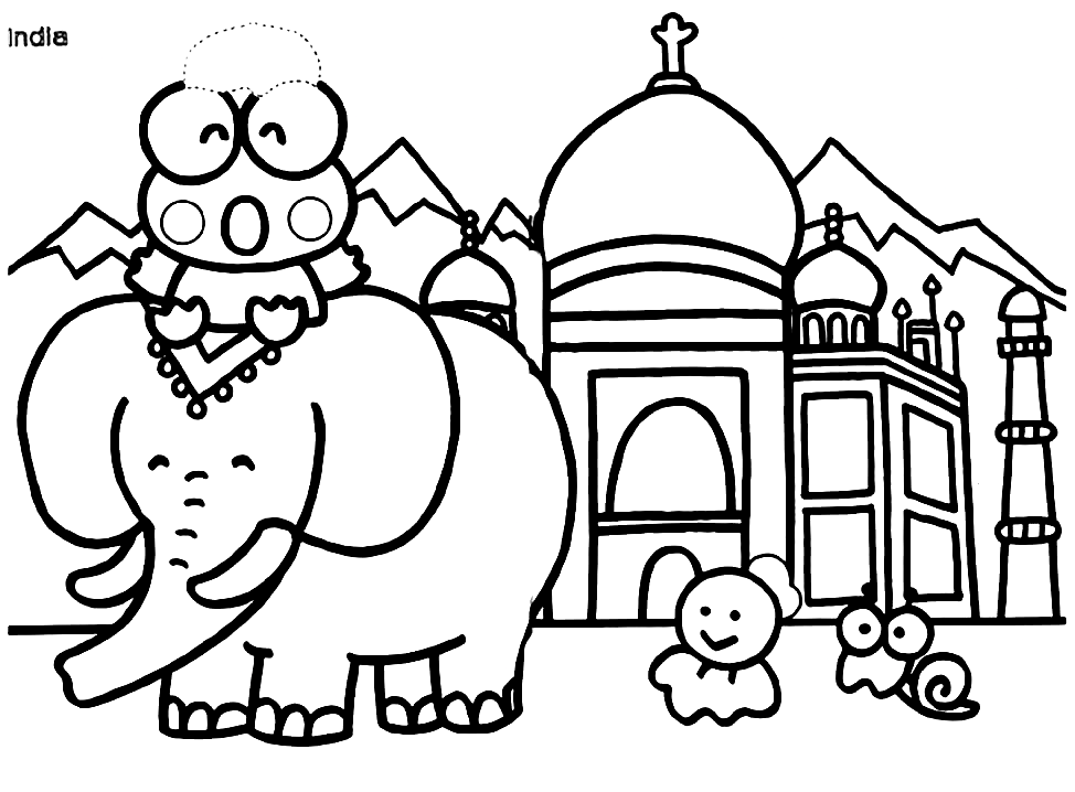 Keroppi with Elephant Coloring Page