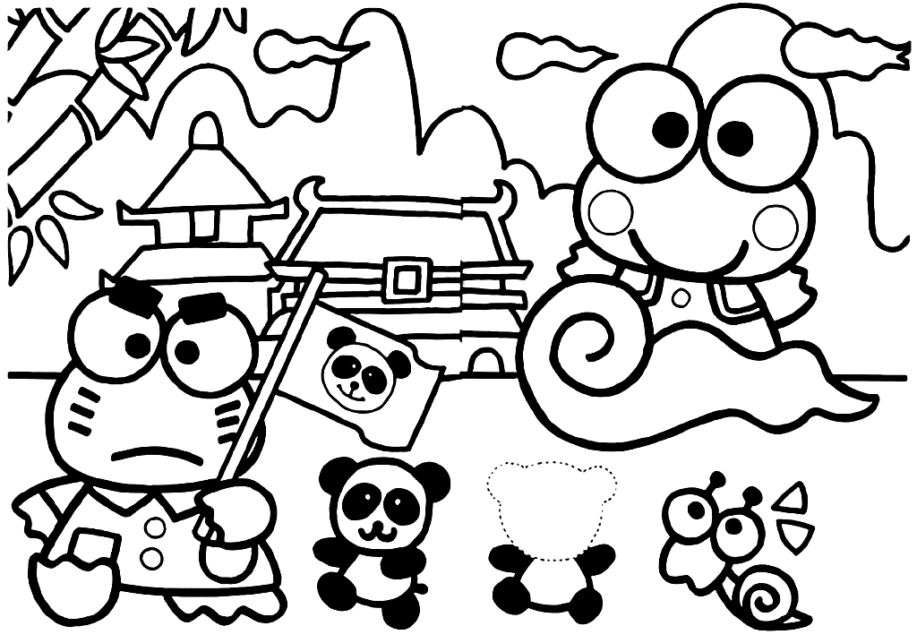 Keroppi with Friends Coloring Page