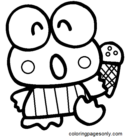 Keroppi with Ice Cream Coloring Page
