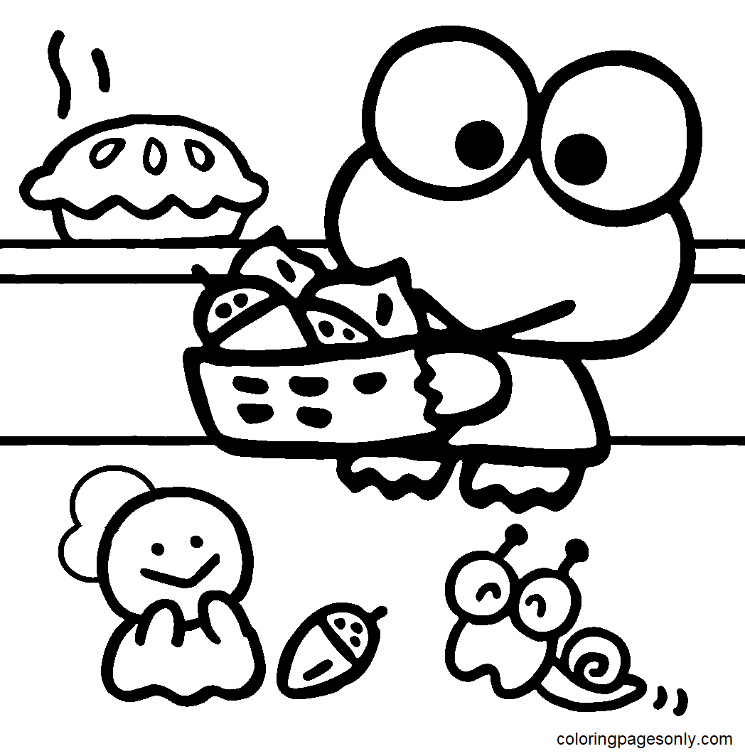 Keroppi with Teru Teru and Den Den Coloring Pages
