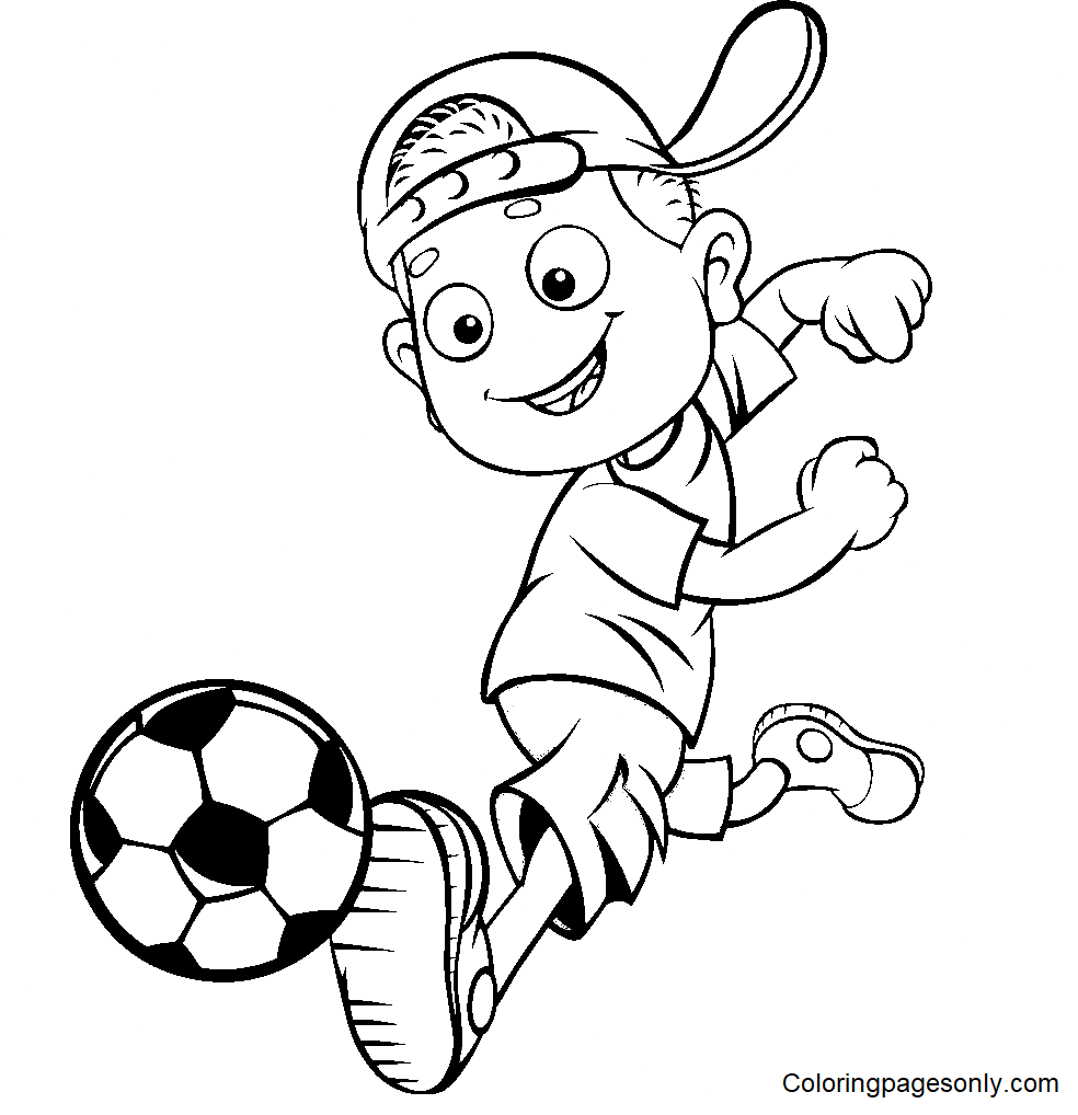 Kid Playing Soccer Coloring Page