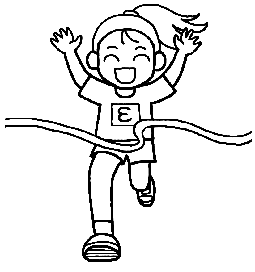 Kid Running a Marathon Coloring Page