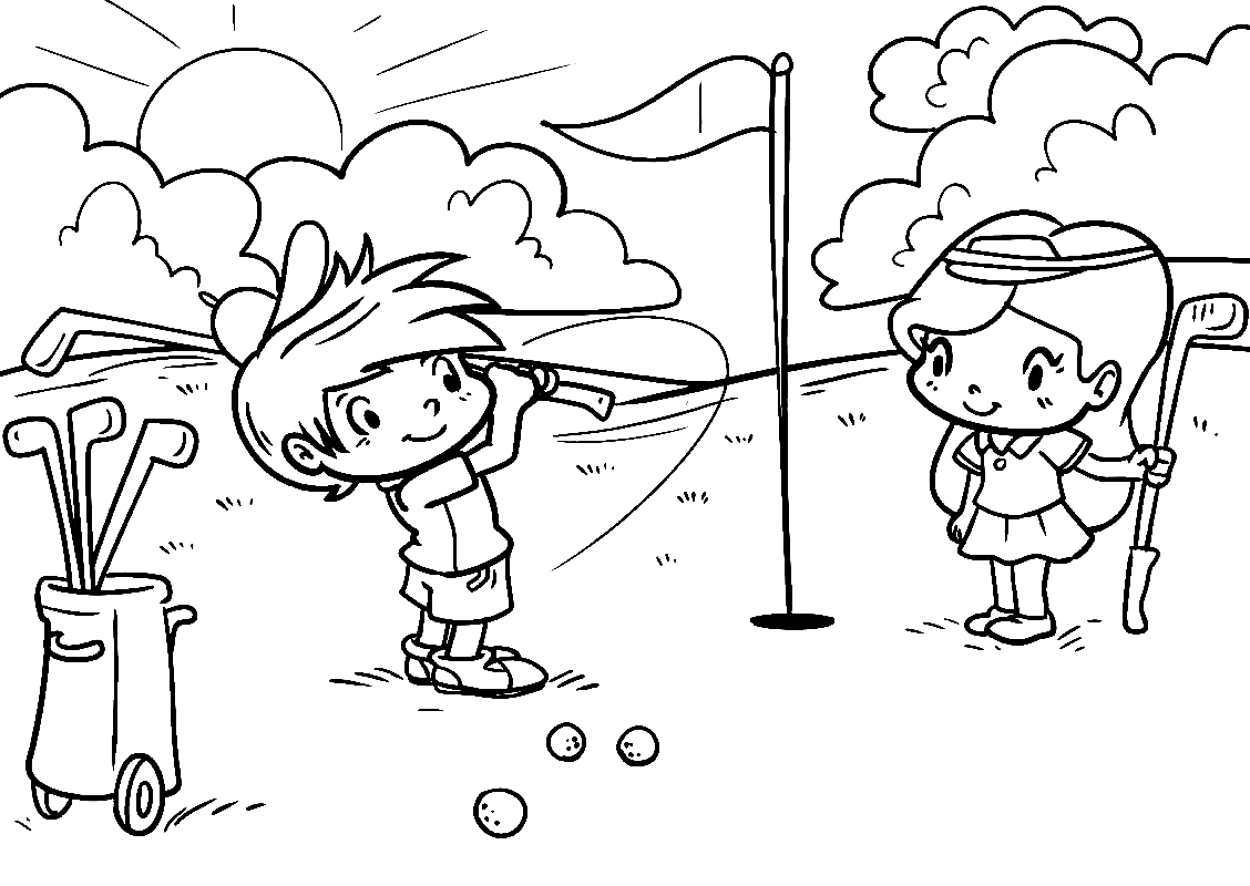 أطفال يلعبون الجولف من الجولف