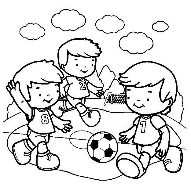 Kids Playing Soccer Coloring Page