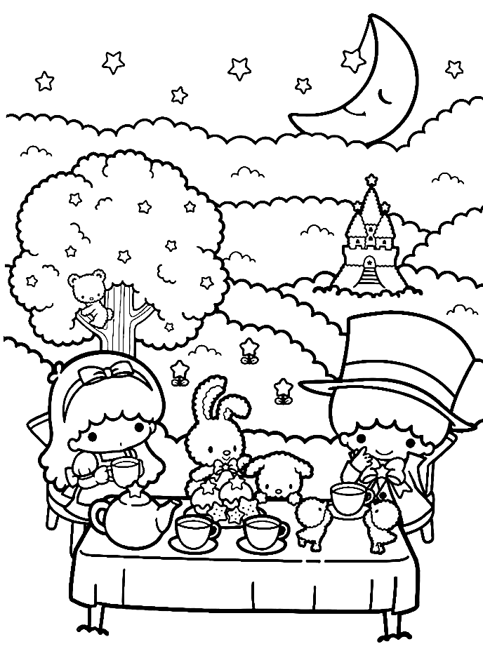 Kiki and Lala drink Tea Coloring Pages