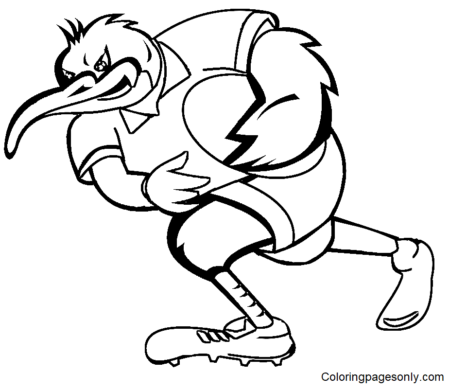 Kiwi Playing Rugby Coloring Page