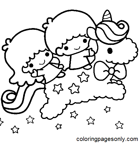 Lala with Kiki and Unicorn Coloring Page