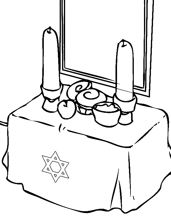 Lighting Two Candles On Rosh Hashanah Coloring Page
