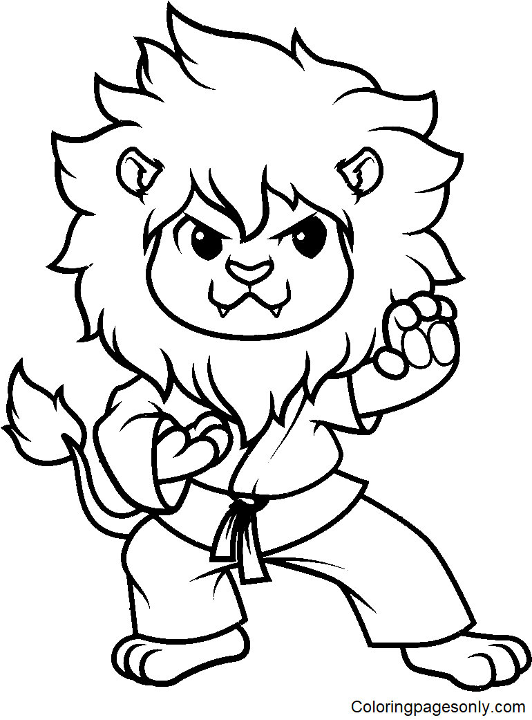 Lion faisant du karaté à colorier