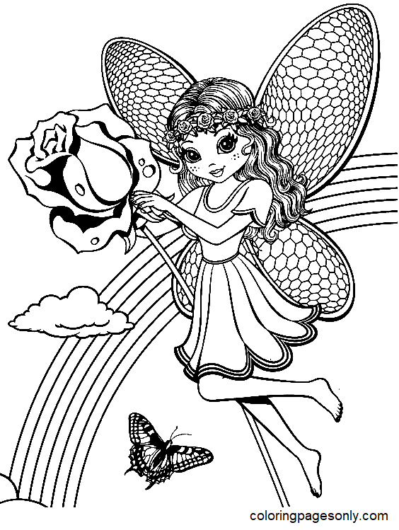 Lisa Frank Rose Fairy Coloring Page
