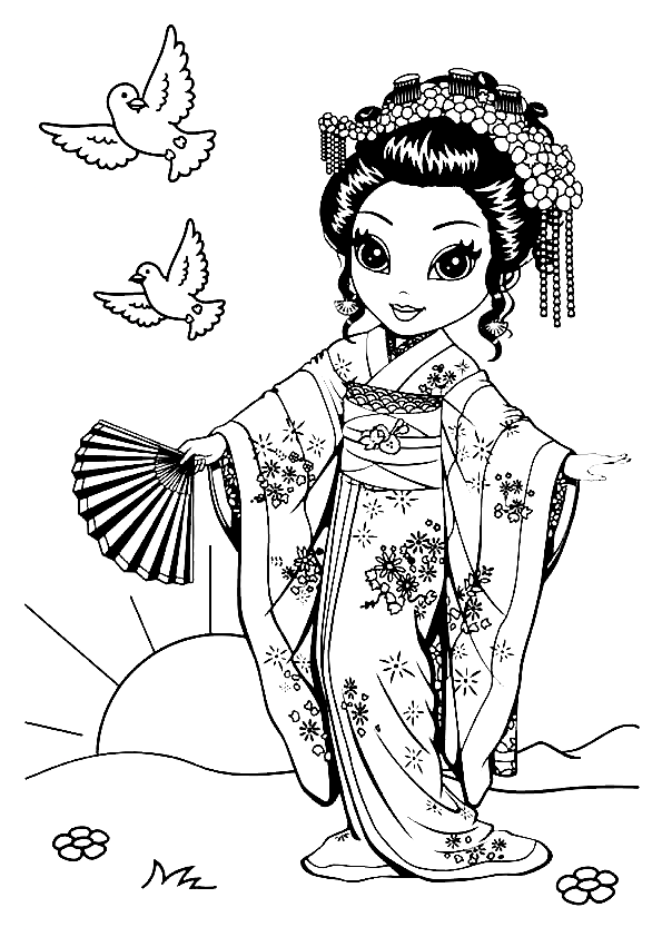 Lisa Frank vestindo quimono japonês de Lisa Frank para impressão