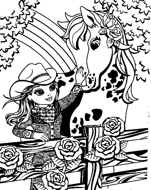 Pagina da colorare di Lisa Frank con pony