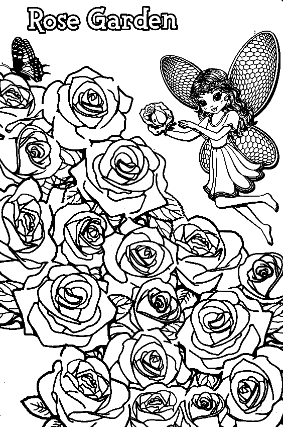 Pagina da colorare di Lisa Frank con Rose Garden