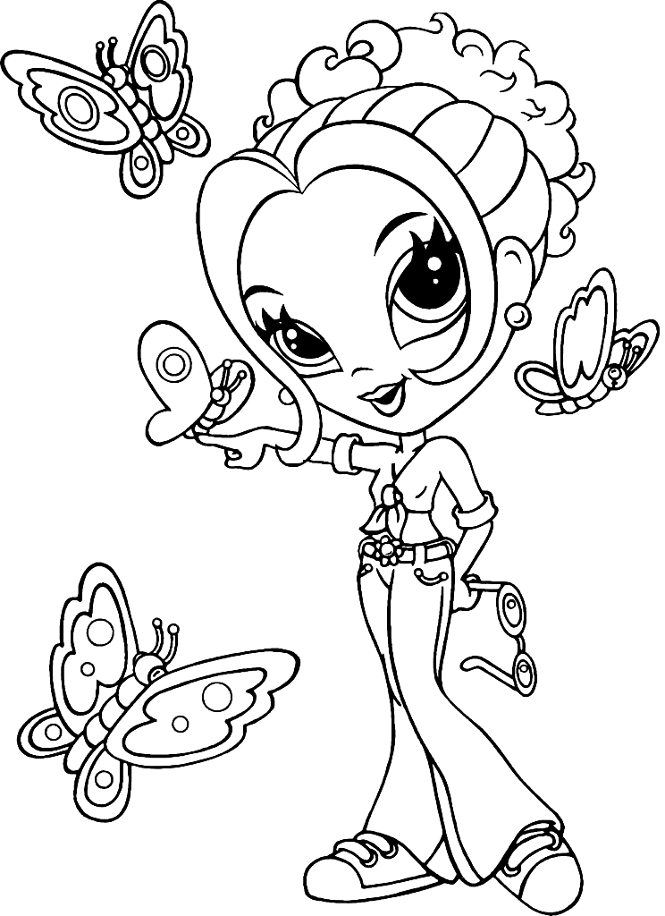 Lisa Frank with butterflies Coloring Pages