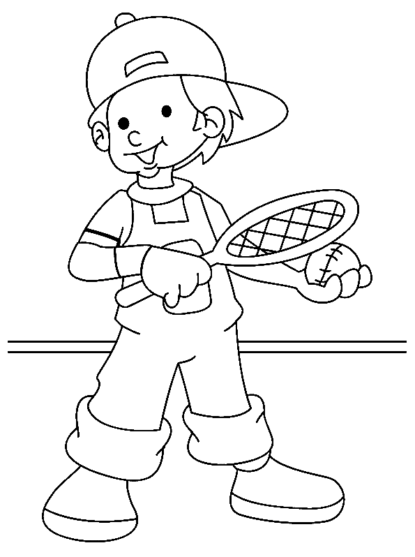 Раскраска Маленький мальчик играет в теннис