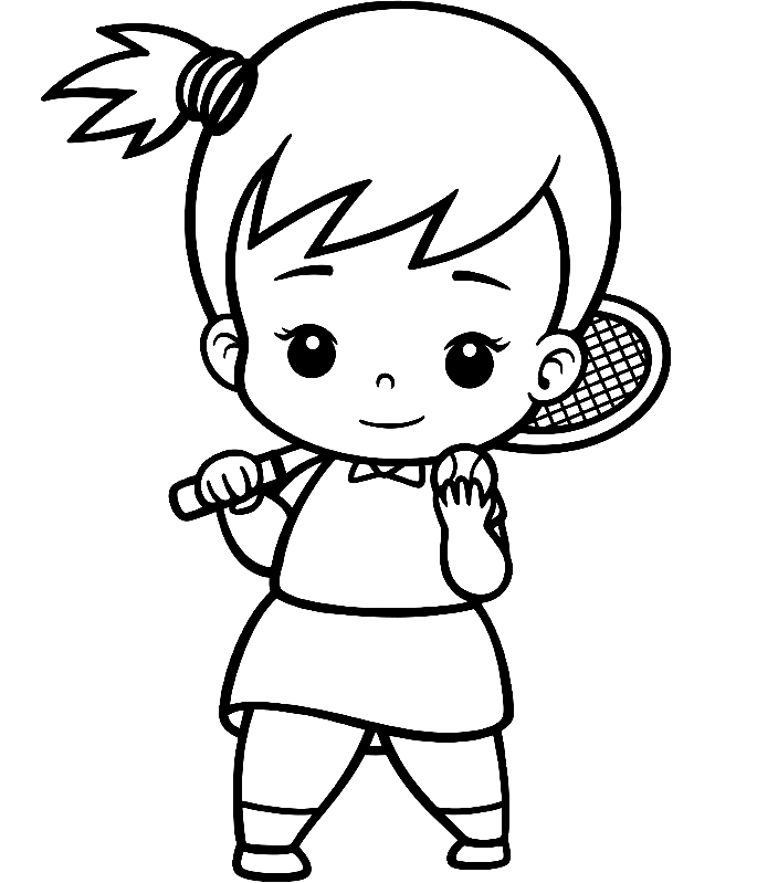 Little Girl Playing Tennis Coloring Page