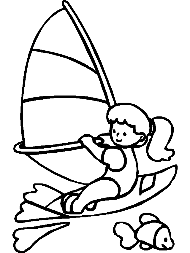 Little Girl Windsurf Coloring Page