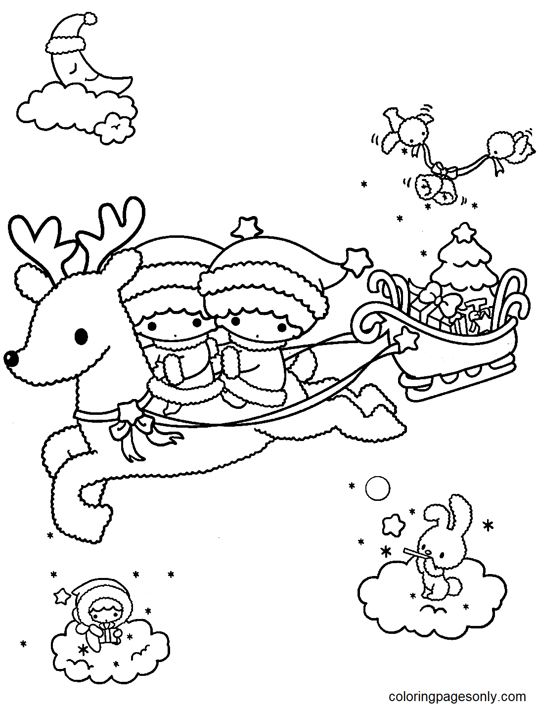 Little Twin Stars Christmas Coloring Pages