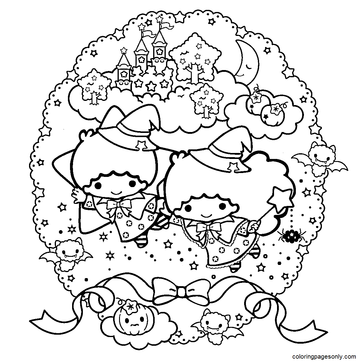 Little Twin Stars Halloween Coloring Page