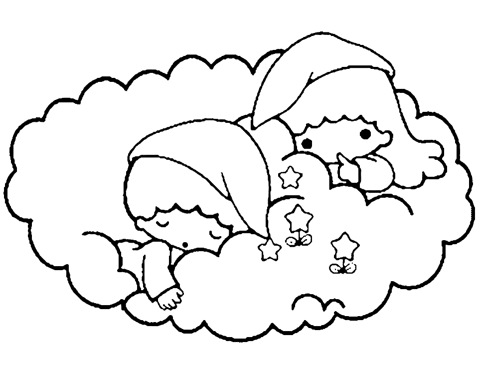 Little Twin Stars Sleeping Coloring Page