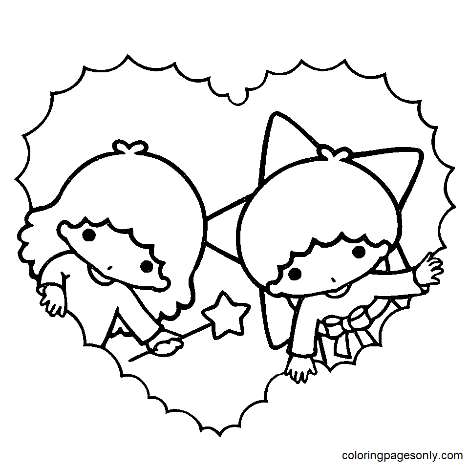 Little Twin Stars Valentines Day Coloring Page