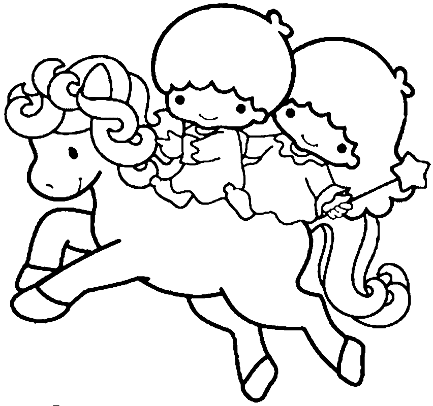 Little Twin Stars With Unicorn Coloring Page