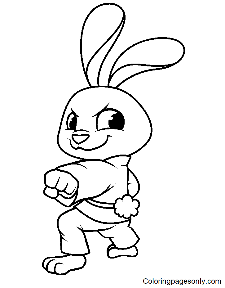 Pagina da colorare di coniglietto di arti marziali