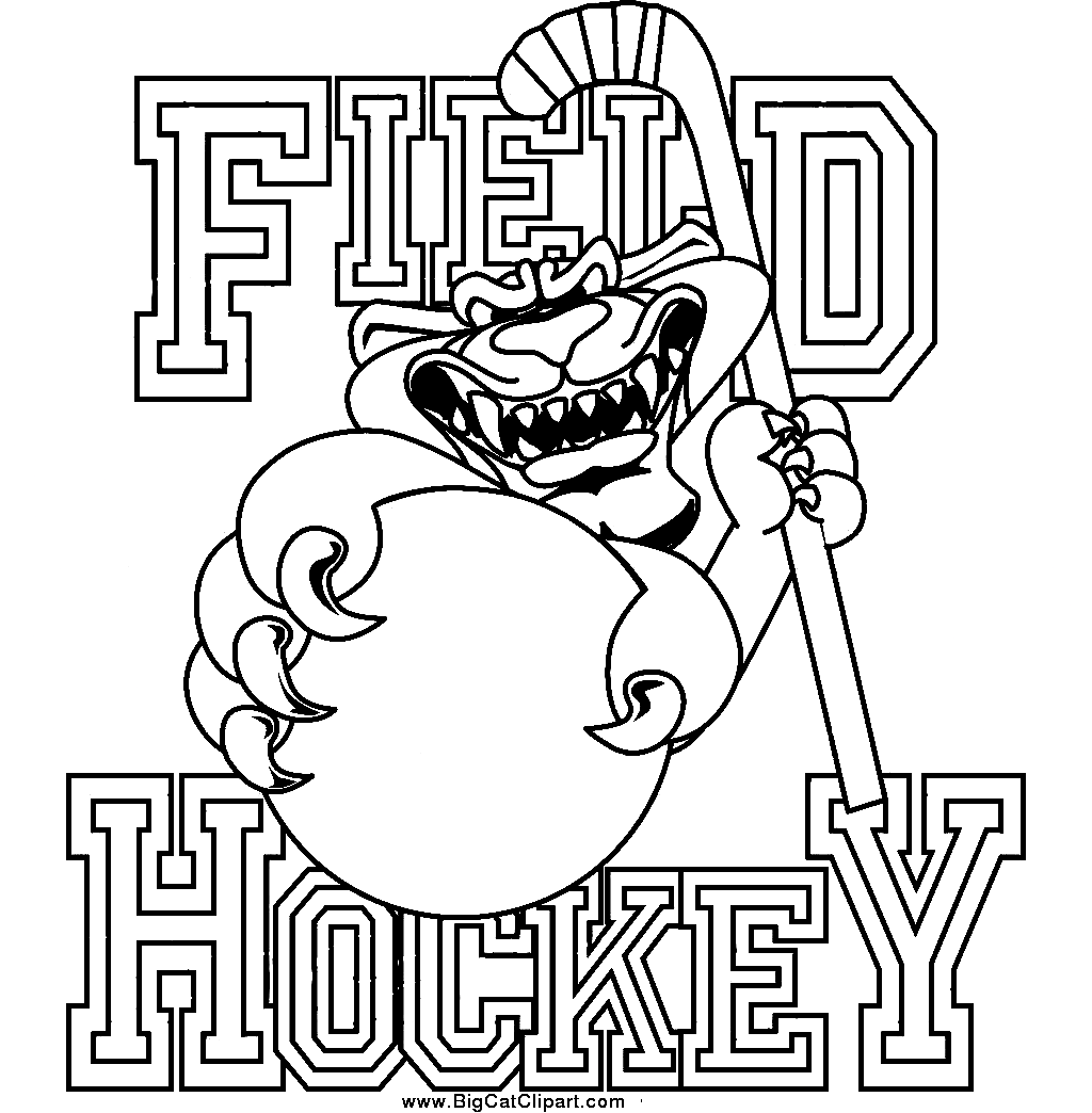 mascota, con, campo, hockey, colorido, página