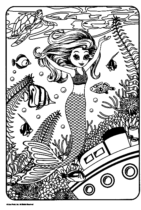 Pagina da colorare di Lisa Frank della sirena