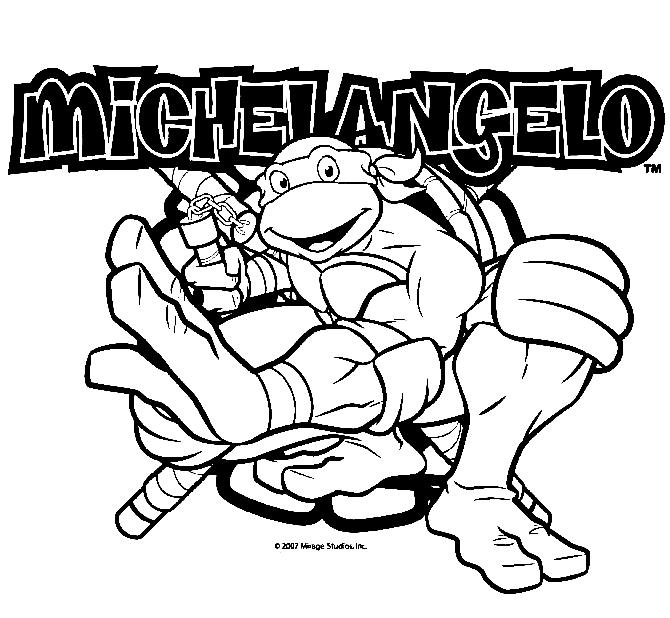 Pagina da colorare delle tartarughe ninja di Michelangelo