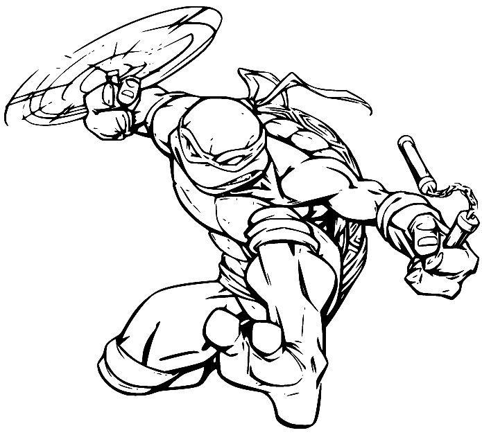 Michelangelo Uses His Weapon Coloring Pages
