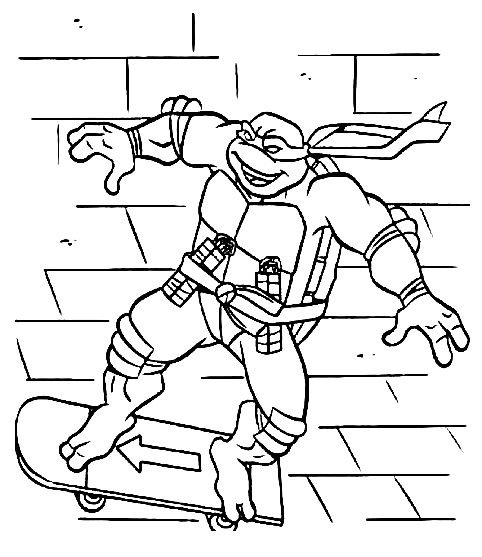 Michelangelo op Skateboard Kleurplaat