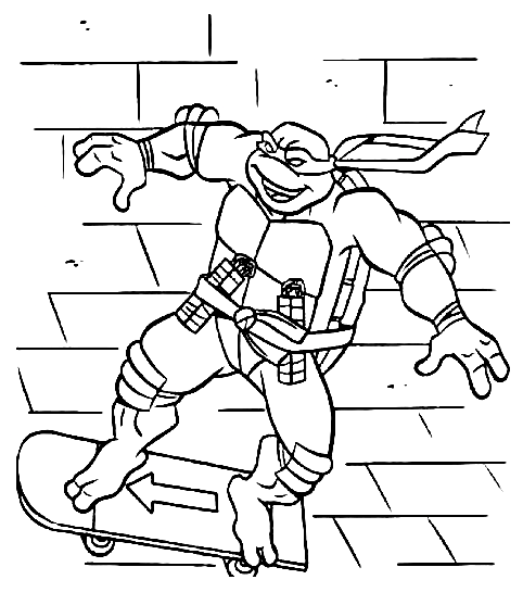 Desenhos para colorir de tartarugas ninja com seu skate 