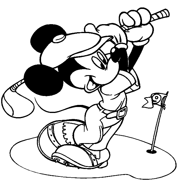 Mickey Mouse Playing Golf Coloring Page