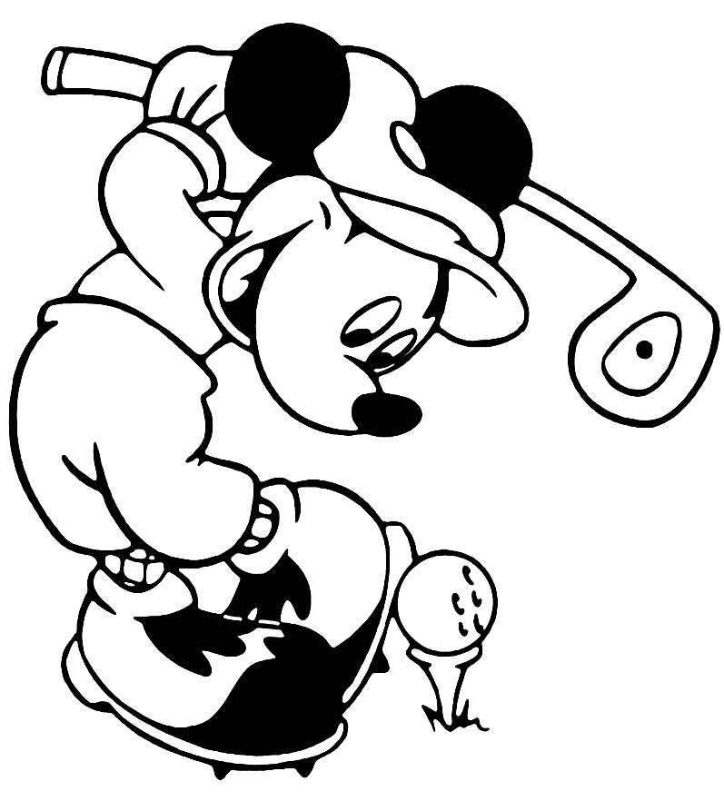 Mickey Playing Golf Coloring Page