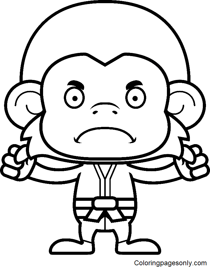 القرد يلعب فنون القتال الصفحة التلوين