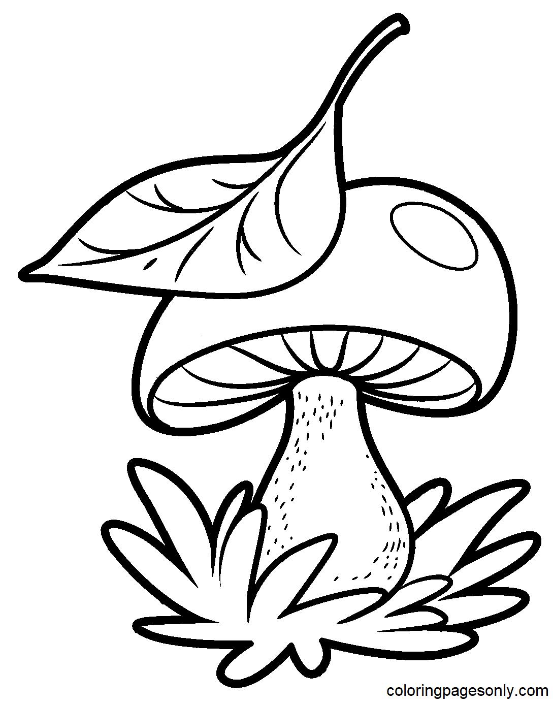 Mushroom with Leaf Coloring Page