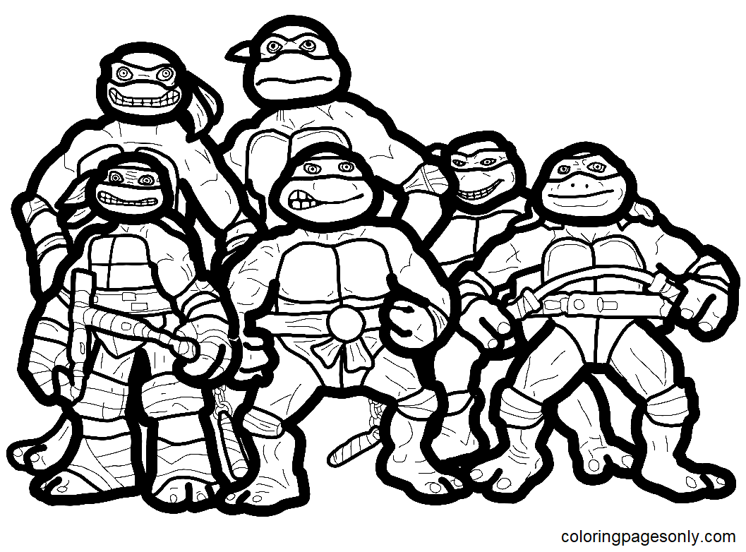 Pagina da colorare di tartarughe ninja per bambini